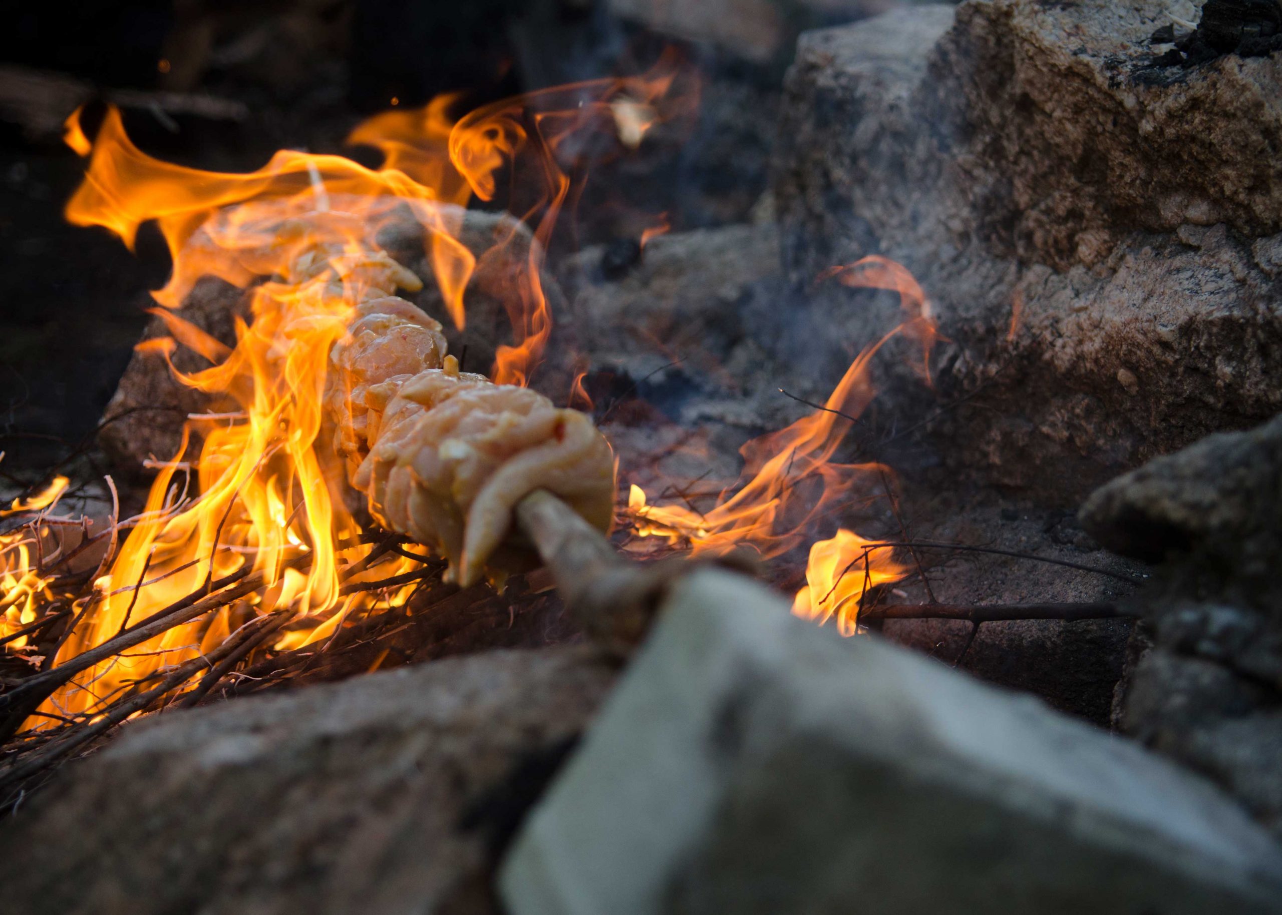 spit roast grilled chicken